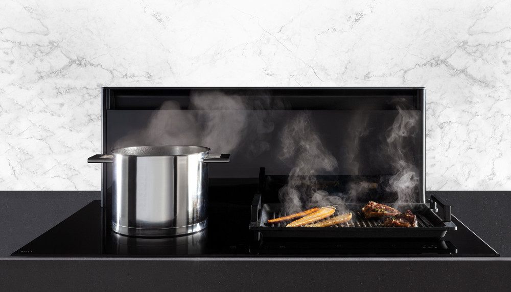 Quiet Mark Novy Panorama Pro Vented Downdraft Induction Hob + Hood